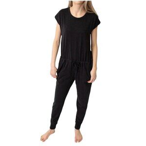 Leallo Jumpsuit Women XS‎ Black Cotton Cross Back Jogger Hem Athleisure Comfy